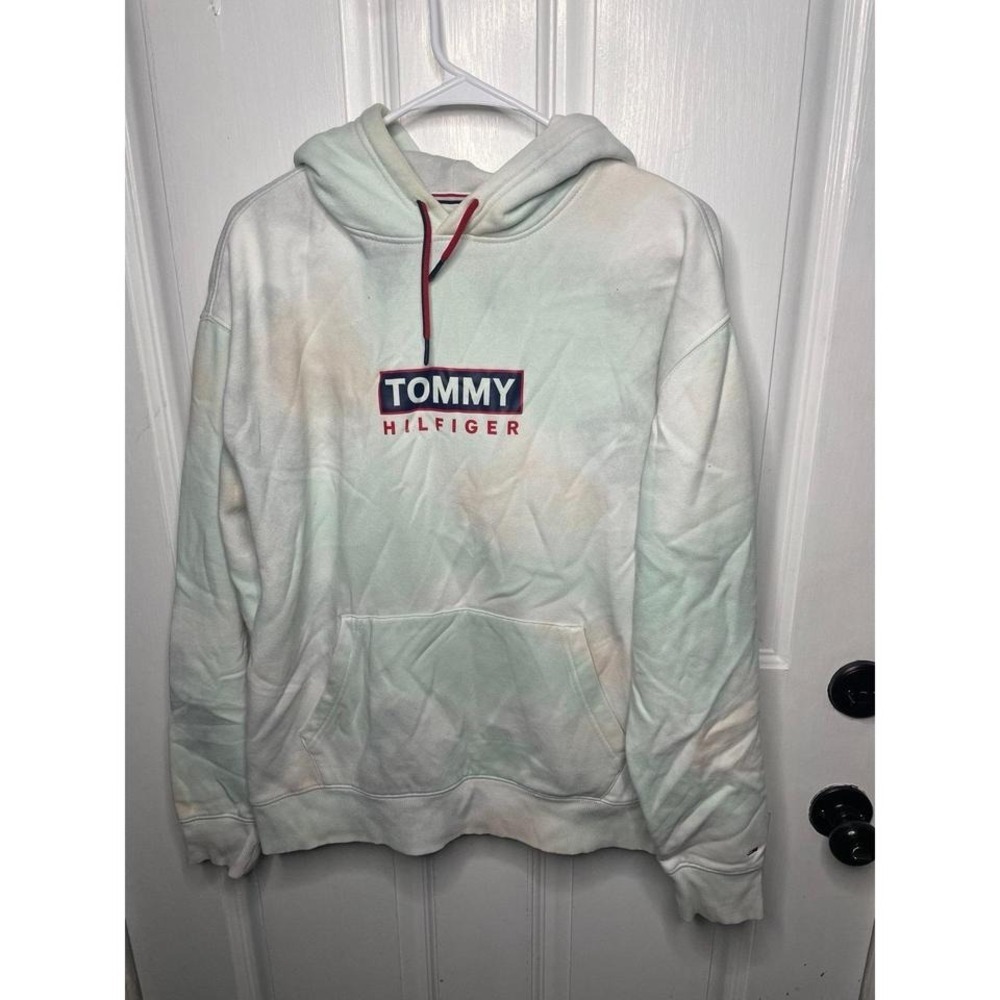 Vintage Rare Tommy Hilfiger Fleece Tye Dye Hooded Sweatshirt Hoodie size medium